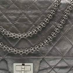 Pre Owned Chanel Metallic Grey Quilted Aged Leather 227 Reissue 2.55 Flap Bag