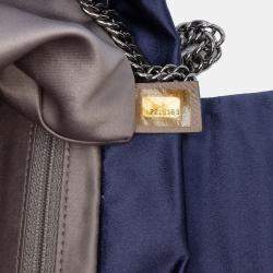 Pre Owned Chanel Blue CC Satin Bow Clutch with Chain
