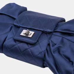 Pre Owned Chanel Blue CC Satin Bow Clutch with Chain