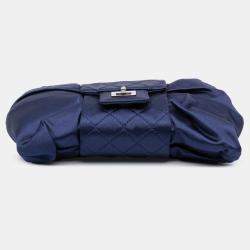 Pre Owned Chanel Blue CC Satin Bow Clutch with Chain