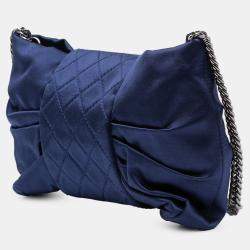 Pre Owned Chanel Blue CC Satin Bow Clutch with Chain