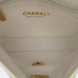 Pre Owned Chanel White Mini Square Classic Lambskin Casino Royale Charms Single Flap
