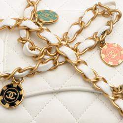 Pre Owned Chanel White Mini Square Classic Lambskin Casino Royale Charms Single Flap