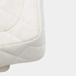 Pre Owned Chanel White Mini Square Classic Lambskin Casino Royale Charms Single Flap