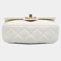 Pre Owned Chanel White Mini Square Classic Lambskin Casino Royale Charms Single Flap