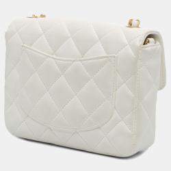 Pre Owned Chanel White Mini Square Classic Lambskin Casino Royale Charms Single Flap