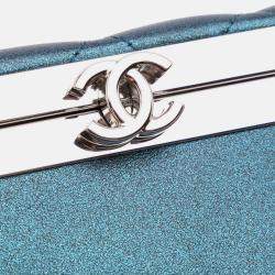 Pre Owned Chanel Blue CC Metallic Calfskin Vanity Case