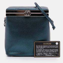 Pre Owned Chanel Blue CC Metallic Calfskin Vanity Case