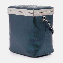Pre Owned Chanel Blue CC Metallic Calfskin Vanity Case
