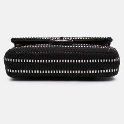 Pre Owned Chanel Black Medium Classic Tweed Striped Ribbon Double Flap