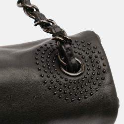 Pre Owned Chanel Black CC Studded Lambskin East West Flap