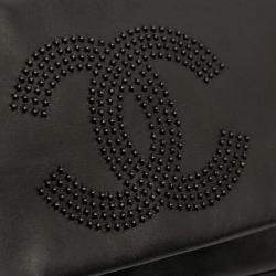 Pre Owned Chanel Black CC Studded Lambskin East West Flap