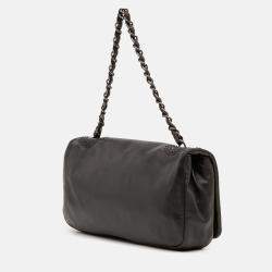 Pre Owned Chanel Black CC Studded Lambskin East West Flap