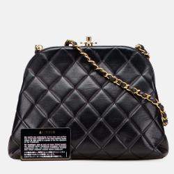 Pre Owned Chanel Black Quilted Lambskin Frame Chain Crossbody