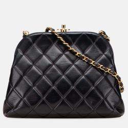 Pre Owned Chanel Black Quilted Lambskin Frame Chain Crossbody