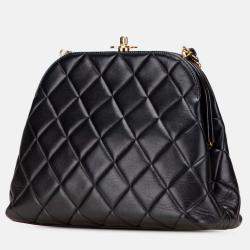 Pre Owned Chanel Black Quilted Lambskin Frame Chain Crossbody