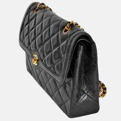 Pre Owned Chanel Paris Double Flap Black Lambskin Shoulder Bag