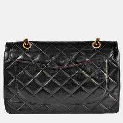 Pre Owned Chanel Paris Double Flap Black Lambskin Shoulder Bag