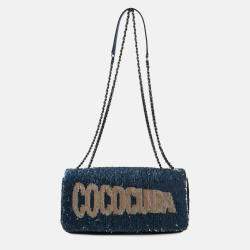 Pre Owned Chanel Cococuba Sequin Blue Leather Shoulder Bag
