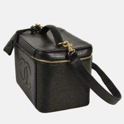Pre Owned Chanel Vanity Black Caviar Skin Coco Mark Handbag