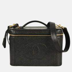 Pre Owned Chanel Vanity Black Caviar Skin Coco Mark Handbag