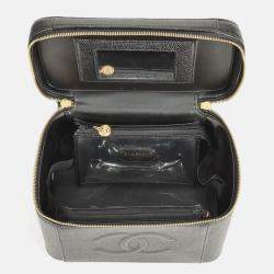 Pre Owned Chanel Vanity Black Caviar Skin Coco Mark Handbag