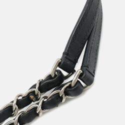 Pre Owned Chanel Half Coco Mark Double Chain Black Leather Shoulder Bag