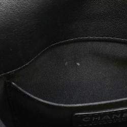 Pre Owned Chanel Half Coco Mark Double Chain Black Leather Shoulder Bag
