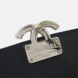 Pre Owned Chanel Half Coco Mark Double Chain Black Leather Shoulder Bag