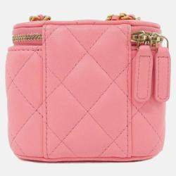 Pre Owned Chanel Pearl Crush Pink Leather Vanity Shoulder Bag