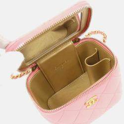 Pre Owned Chanel Pearl Crush Pink Leather Vanity Shoulder Bag