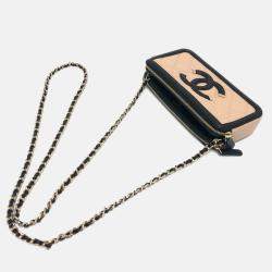 Pre Owned Chanel Filigree Long Beige Caviar Leather Wallet On Chain