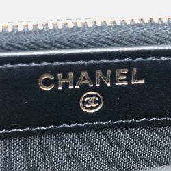 Pre Owned Chanel Filigree Long Beige Caviar Leather Wallet On Chain