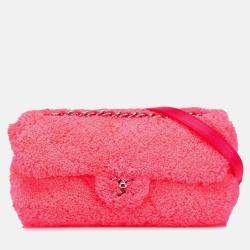 Pre Owned Chanel Pink Pile Fabric Shoulder Bag