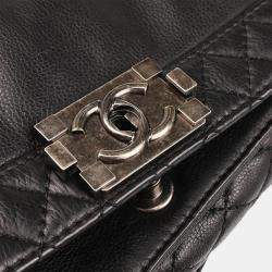 Pre Owned Chanel Boy Reverso Medium Black Leather Shoulder Bag