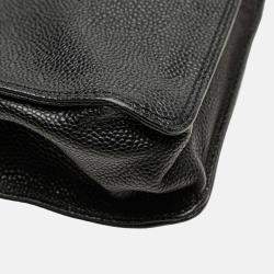 Pre Owned Chanel Black CC Caviar Wood Top Handle Tote