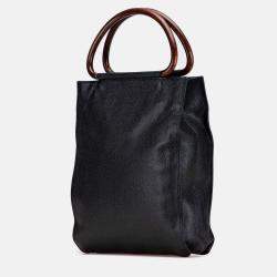 Pre Owned Chanel Black CC Caviar Wood Top Handle Tote