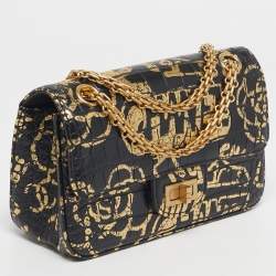 Pre Owned Chanel Black/Gold Graffiti Croc Embossed Leather Mini Reissue 2.55 Flap Bag