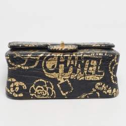Pre Owned Chanel Black/Gold Graffiti Croc Embossed Leather Mini Reissue 2.55 Flap Bag
