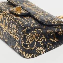 Pre Owned Chanel Black/Gold Graffiti Croc Embossed Leather Mini Reissue 2.55 Flap Bag