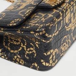 Pre Owned Chanel Black/Gold Graffiti Croc Embossed Leather Mini Reissue 2.55 Flap Bag