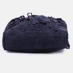 Pre Owned Chanel Purple Mini Suede Studded Fringe Tote