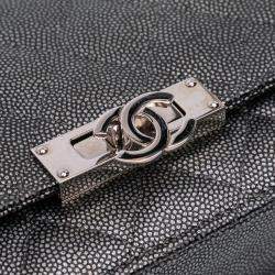 Pre Owned Chanel Black Quilted Metallic Caviar Golden Class Wallet On Chain