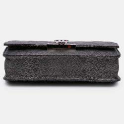 Pre Owned Chanel Black Quilted Metallic Caviar Golden Class Wallet On Chain