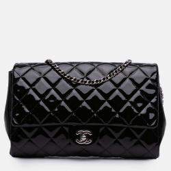 Pre Owned Chanel Black CC Quilted Patent Clutch With Chain