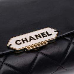 Pre Owned Chanel Black Quilted Lambskin Retro Label Shoulder Bag