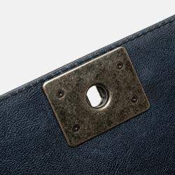 Pre Owned Chanel Blue Old Medium Quilted Lambskin Boy Flap