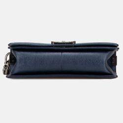 Pre Owned Chanel Blue Old Medium Quilted Lambskin Boy Flap