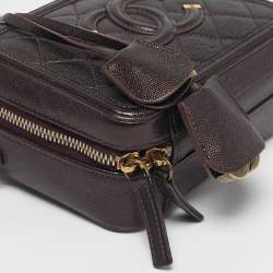 Pre Owned Chanel Burgundy Quilted Caviar Leather Small CC Filigree Vanity Case Bag
