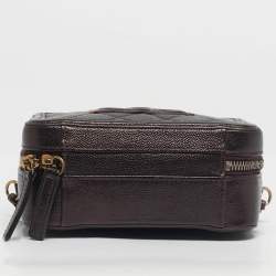 Pre Owned Chanel Burgundy Quilted Caviar Leather Small CC Filigree Vanity Case Bag